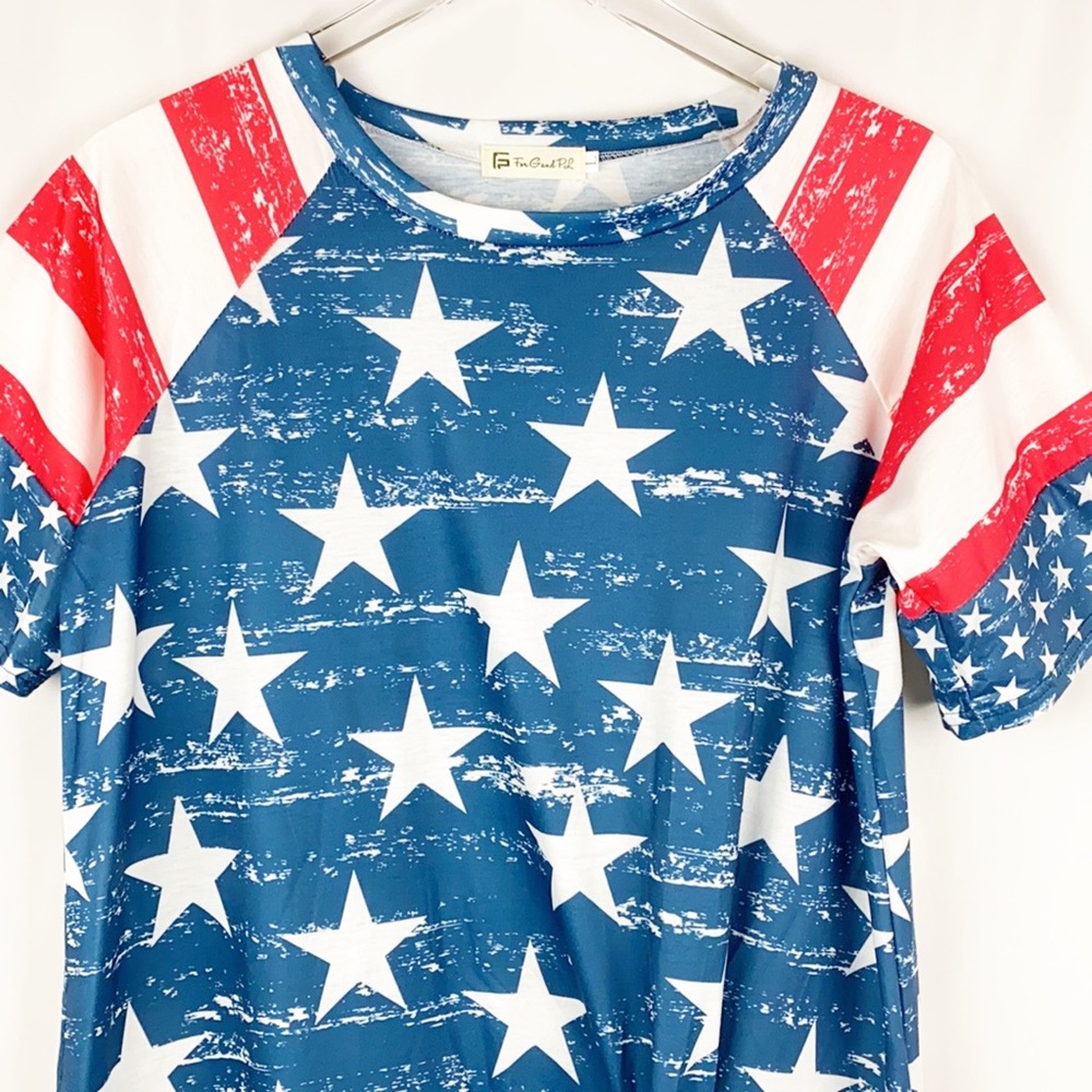 NWOT For G and PL American Flag Twist Knot Short Sleeve Top--XL - Picture 6 of 15
